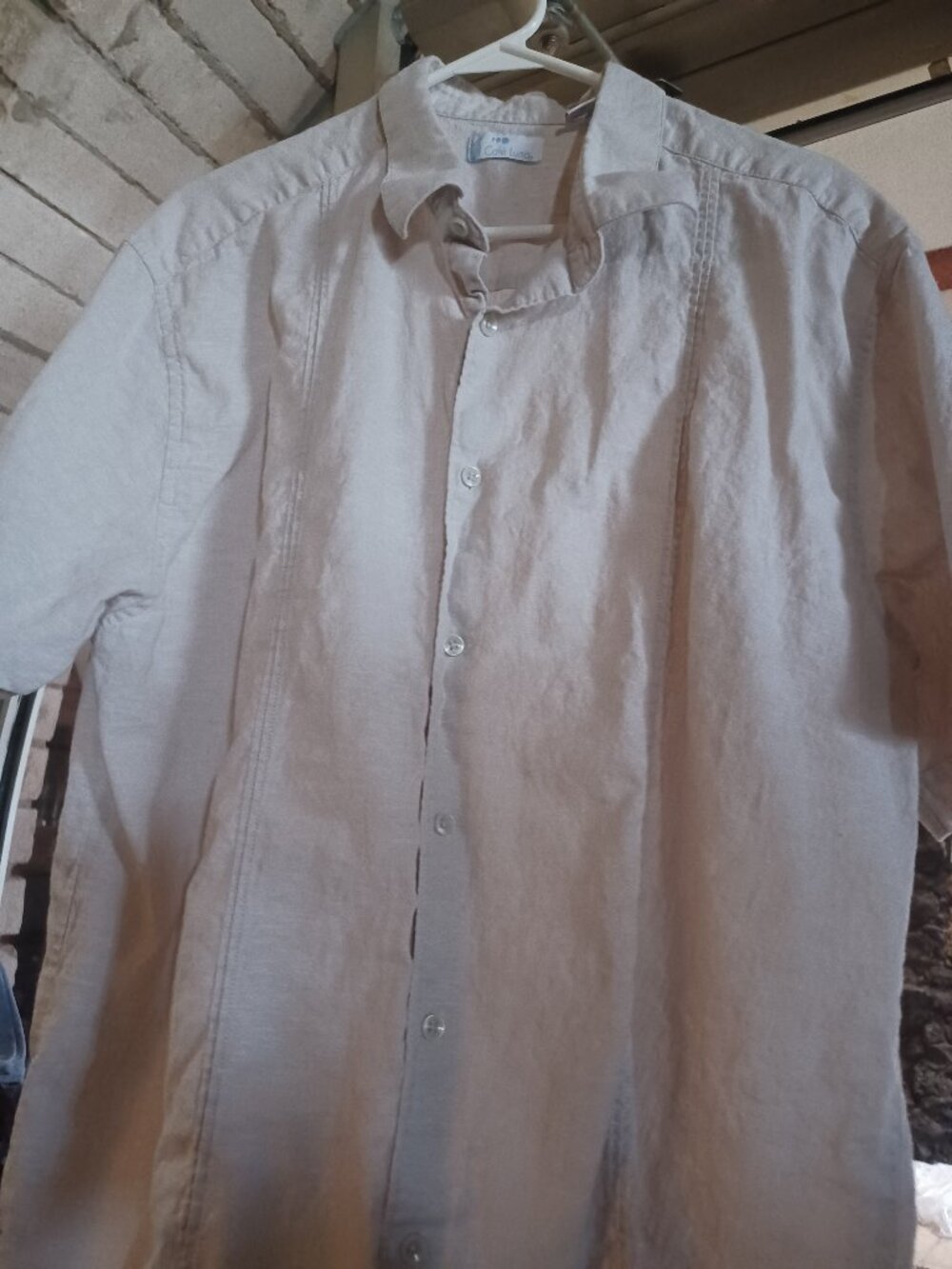 Cafe Luna Men's Short Sleeve Linen Blend Button-Up Shirt XL Light Tan